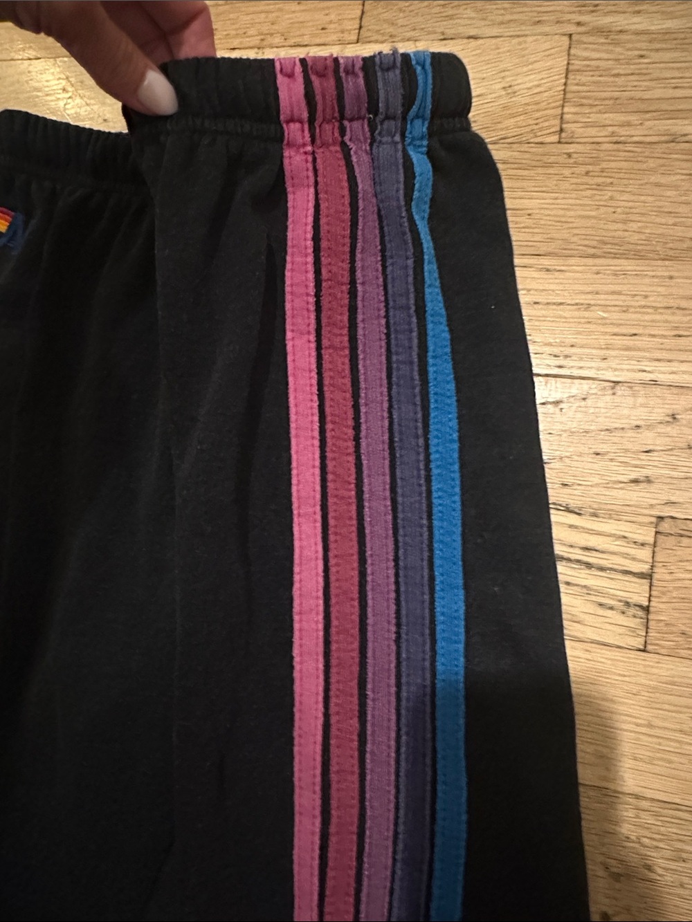 Aviator Nation Charcoal Joggers with 5 (Pink/Purple/Blue) Stripes- Small - Picture 3 of 11